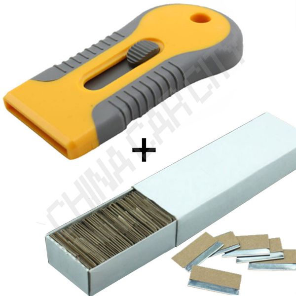 

automobile window tint tool plastic retractable razor scraper with 100pcs extra 1.5 inch carbon steel blade glue remove k42