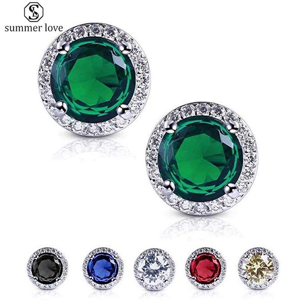 

platinum plated cubic zirconia halo shape gemstone round stud earrings for women & girls fashion jewelry gift for your girl, Golden;silver