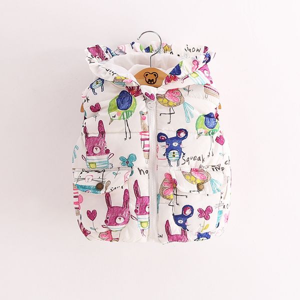 

бесплатная доставка 2018 осень зима новорожденных девочек утолщение пальто дети граффити с капюшоном хлопок жилет, Blue