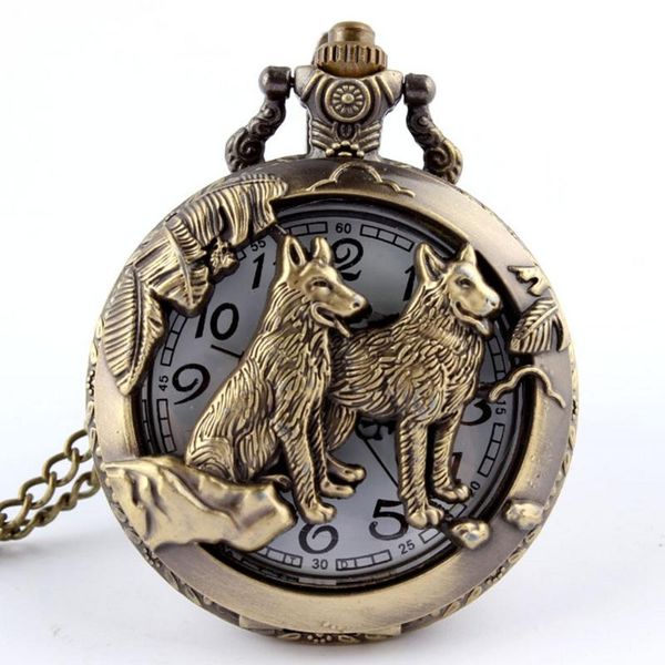 

bronze wolf hollow quartz pocket watch necklace pendant women men's gifts p256, Slivery;golden