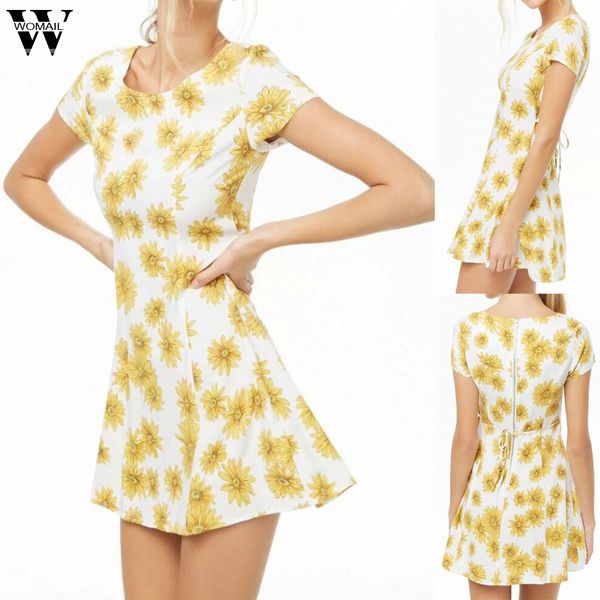 

womail summer dress sundress floral printing short sleeve casual boho party holiday elegant beach slim fit dress 2019 m521, Black;gray