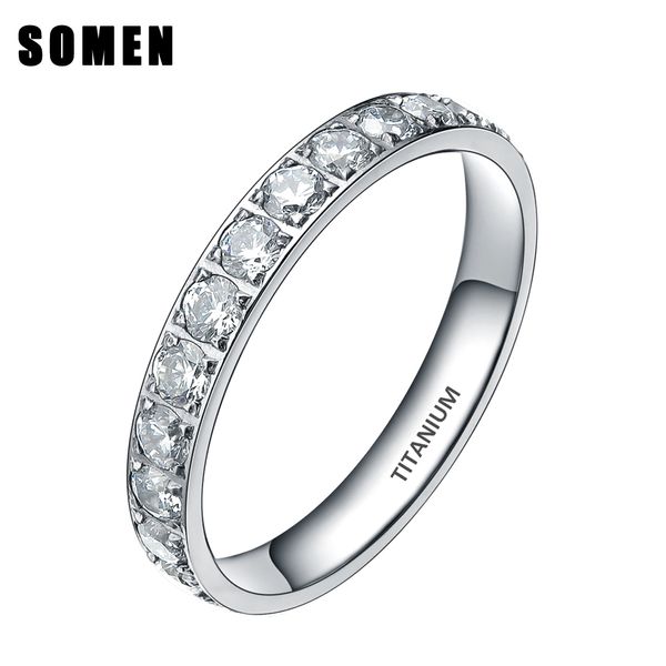 

3mm titanium luxury cubic zirconia women wedding ring ladies eternity engagement rings promise jewelry drop shipping bague femme c19041601, Slivery;golden