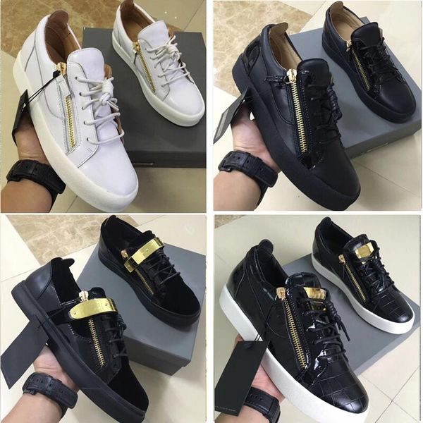 

2019 casual shoes zipper men and women low flat shoes genuine leather mens shoes designer sneakers trainers 35-46, Black