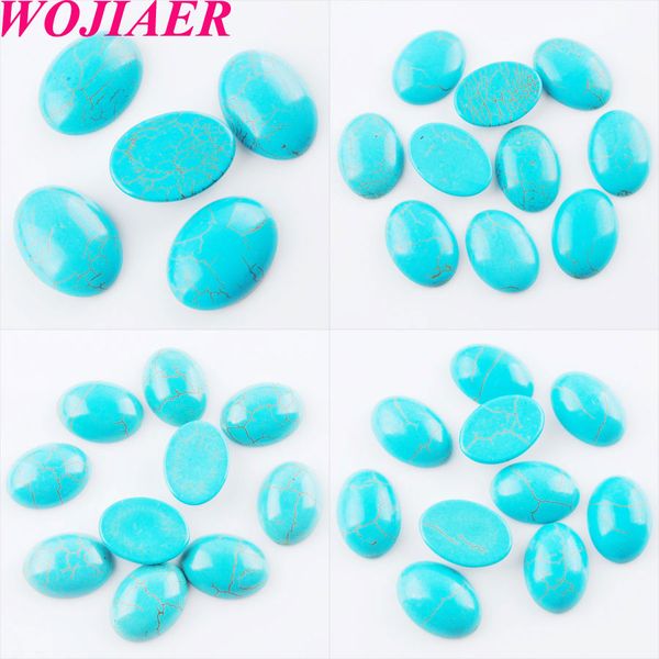 

WOJIAER Natural GemStone Turquoises Cabochon Oval Clear CAB Beads No Drilling Hole for Jewelry Making DIY Pendant Ring BU817