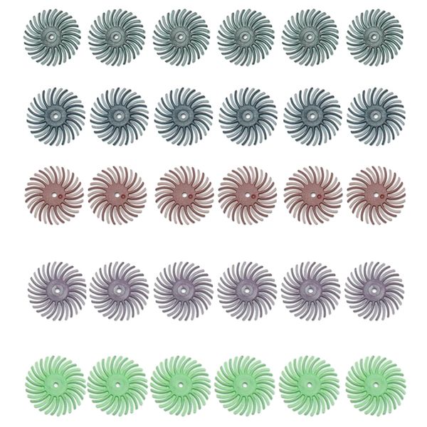 

30pc 1inch radial bristle disc brush 5 grits + 5 mandrel rotary adapter