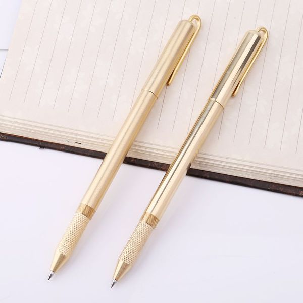 

retro gold brass black ink ballpoint pen handmade with clip office school supplies stationery w91a, Blue;orange