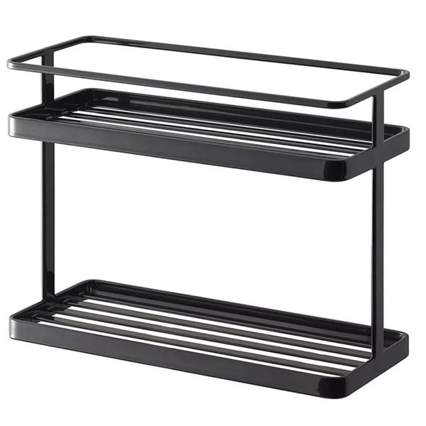 

new 2-layers stainless steel storage rack spice condiment basket desk organizer kitchen bathroom storage holder rack shelf black