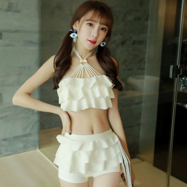 

plus size two-piece swimwear women conservative show thin and chest gather student sports swimsuit quick dry a2230ypd