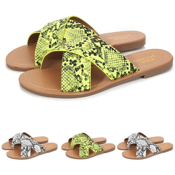 

women fashion indoor& outdoor shoes snake pattern cross band flat slippers large