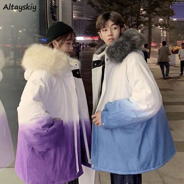 

parka women novelty arrivals winter couple clothes personality fur collar womens korean fashion clothing harajuku hooded, Black