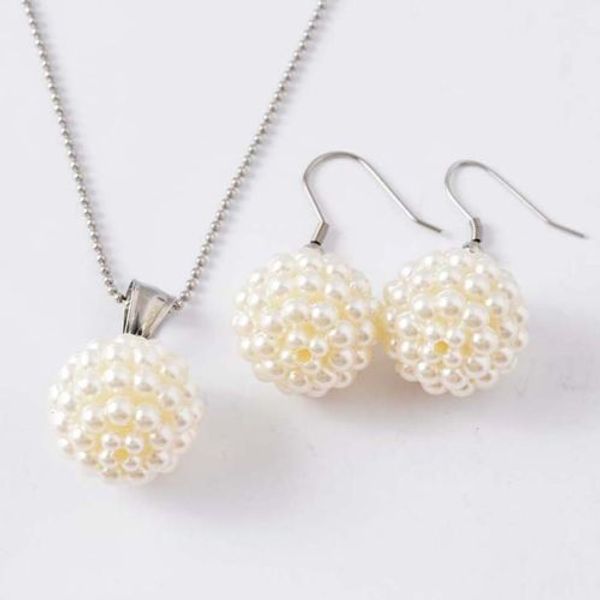 

dyy pearls stainless steel dangle earrings pendant necklace jewelry set, Silver