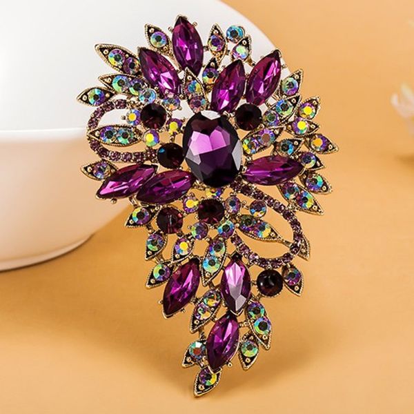 

luxurious champagne stars purple brooch bouquet shiny brand austrian crystal hijab pins and broaches very nice christmas broches, Gray