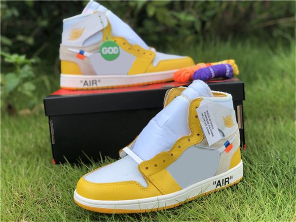

2020 off authentic air 1 og canary yellow white virgil ablohs retro chicago unc powder blue 1s basketball shoes men women with box black tag