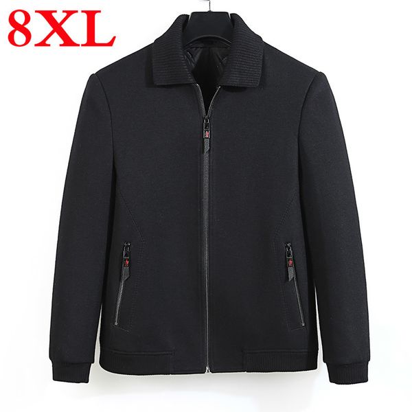 

plus size 8xl men winter wool coat men's solid color simple blends woolen pea coat male trench casual overcoat, Black