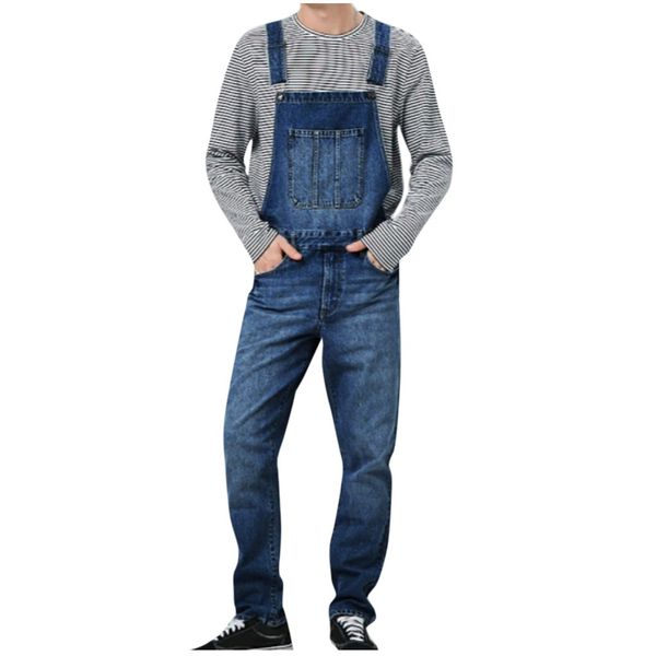 

feitong mens jeans wash overall jumpsuit streetwear pocket suspender pants trousers jeans men jumpsuit, Blue
