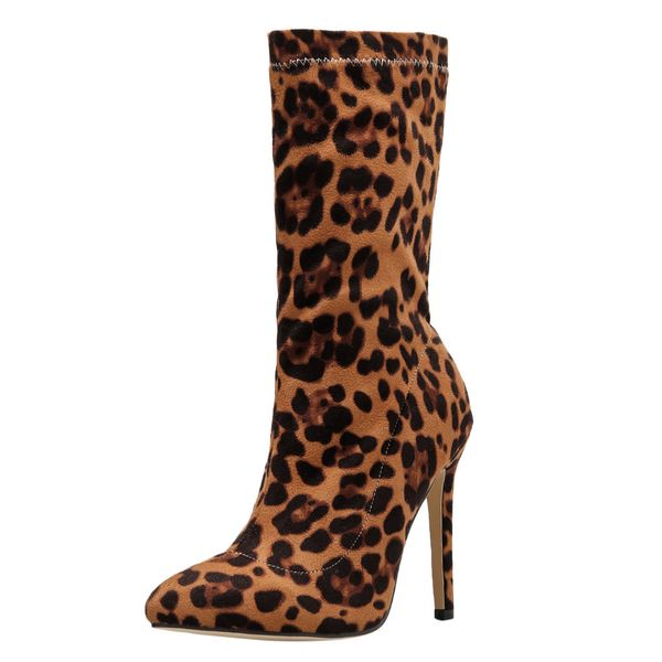 

youyedian high heels women's boots leopard zipper knee-high boots thin heels pointed toe women autumn botas mujer, Black