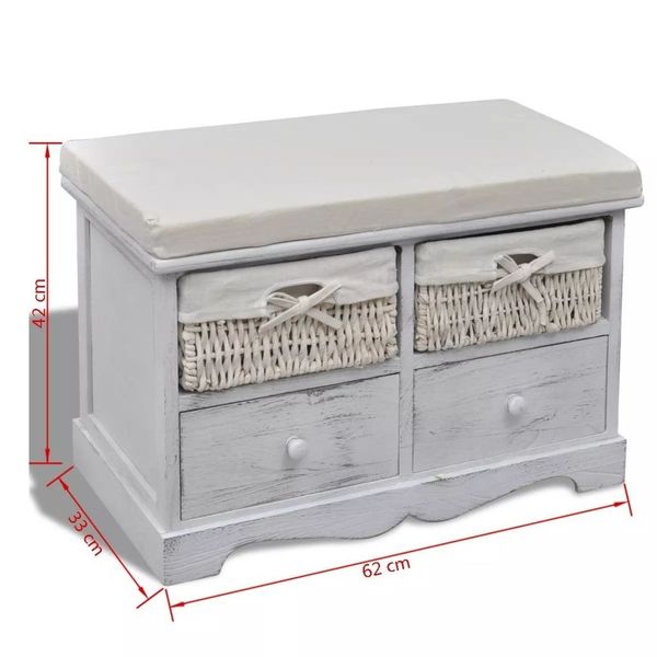 

white wooden storage bench 2 weaving baskets 2 drawers living room furniture