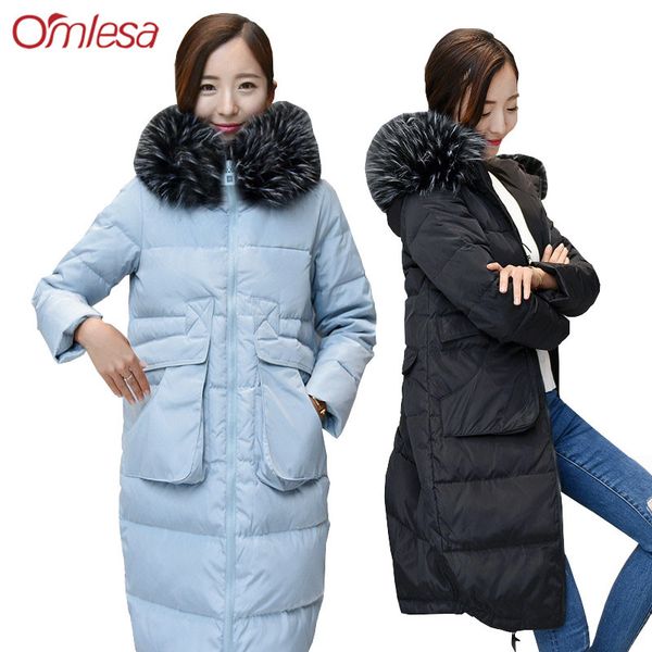 

omlesa 2018 cape type thick 80% white duck down jacket new winter women down coats large size hooded mule fur collar coat sx176, Black