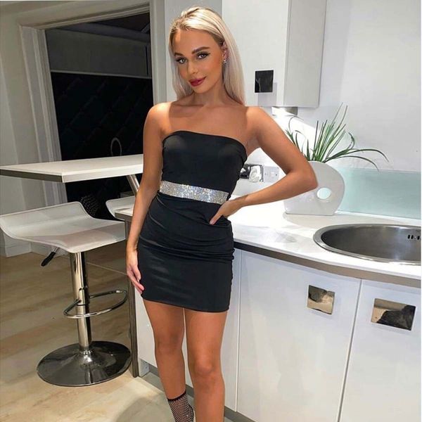 

2020 summer diamond women's bra-studded nightclub hip-covered dress, White;black