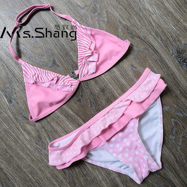 

6-16 year teenager girl bikini set falbala girl swimsuit kids two piece children swimwear lovely swimming bathing suit pink