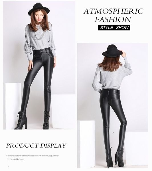 

womens pants women trousers fashion strench plus size black coating faux leather pants skinny high waist women pantalon skinny cuir femme, Black;white