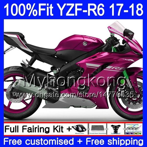 Corpo iniezione per YAMAHA YZF600 YZF R6 YZFR6 2017 2018 Rosa lucido caldo 248HM.18 YZF 600 YZF R 6 YZF-600 YZF-R6 17 18 Kit carenature + 7 regali