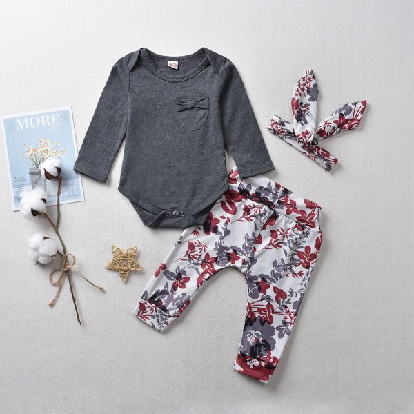 

3pcs newborn baby girl clothes toddler baby girl ruffle romper bodysuit pants and headband fall clothes, Blue