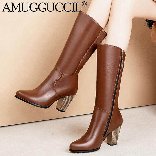 

2019 new plus big size 34-52 black white brown fashion high heel calf female lady autumn winter women boots x1945