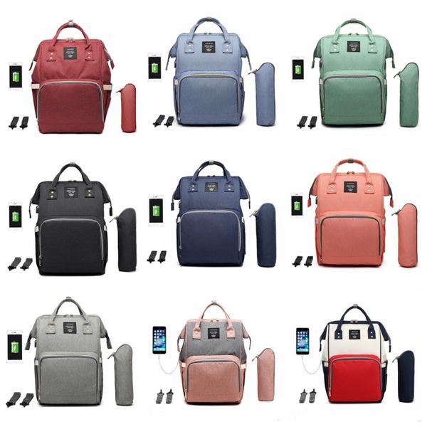 Bebê sacos das fraldas de Grande Capacidade Fralda Bag Kits com interface USB Mummy Viagem Backpack Maternidade Bolsas de enfermagem 14 Designs DHW3101