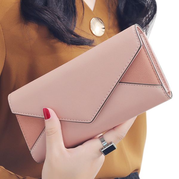 

women long envelope wallet hasp pocket coin card holder purse pu leather handbag sale-wt, Red;black