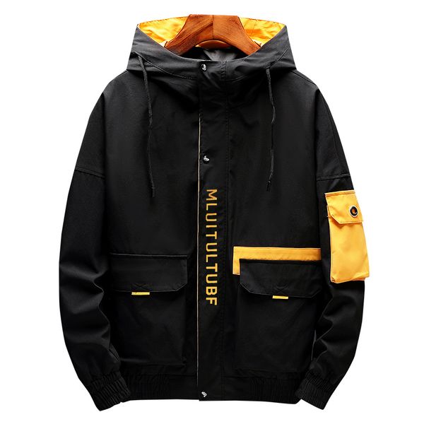 

hip hop jacket coat mens hooded windbreaker jacket 2020 new casual male coats streetwear multi-pocket 899, Black;brown