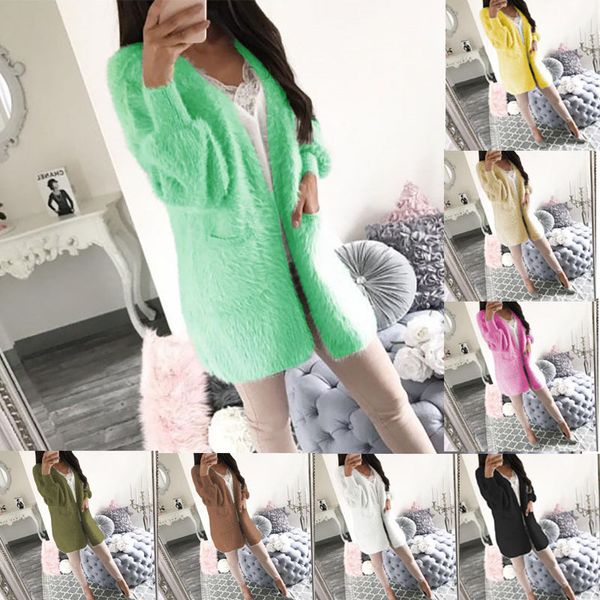 

2019 осень и зима новая женская куртка с длинными рукавами сексуальный плюшевый свитер пальто, Black