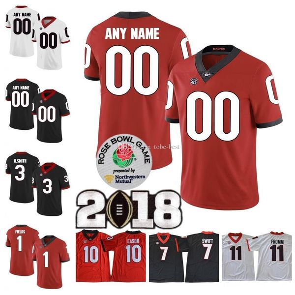 

custom uga georgia bulldogs college football any name number personalized 11 jake fromm 27 nick chubb 10 jacob eason rose bowl jerseys, Black