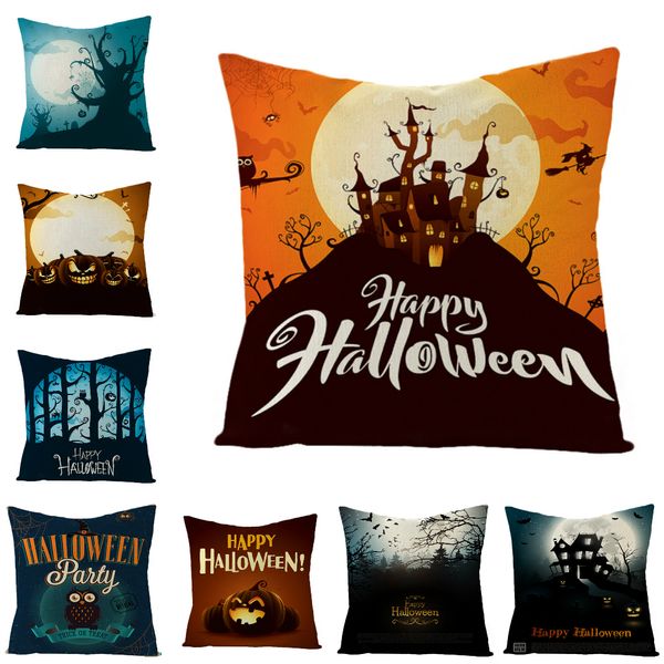 

lychee halloween night printed cushion case 45x45cm colorful flax cushion cover for bedroom home office
