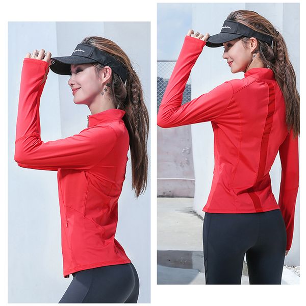 

women thumb jackets running jacket polyester long sleeve outdoor training fitness yoga sport coats breathable yoga shirt