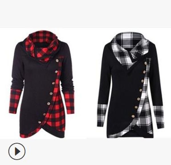 

женщины t-shirt повседневная шотландка панель с длинным рукавом асимметричный футболки топы тис женский осень пуловеры, White