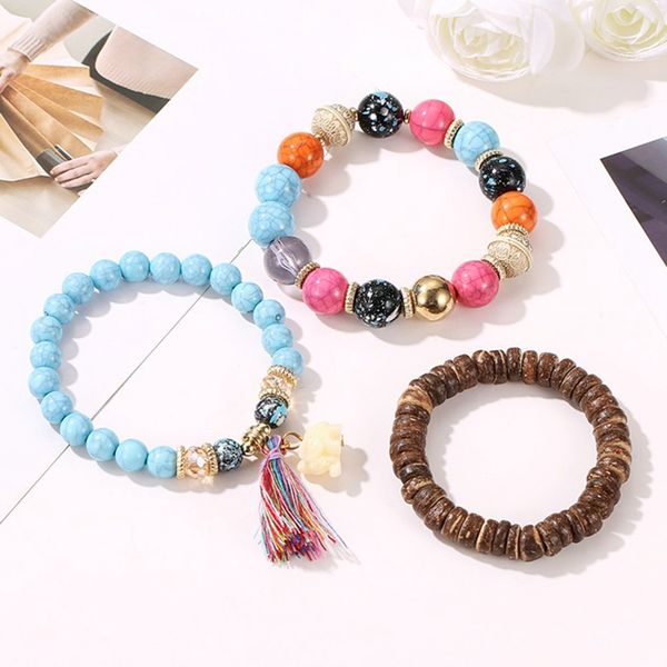 

wooden beads bracelets bohemia elephant tassel charm bracelets & bangles set boho vintage jewelry party gift jewelry, Black