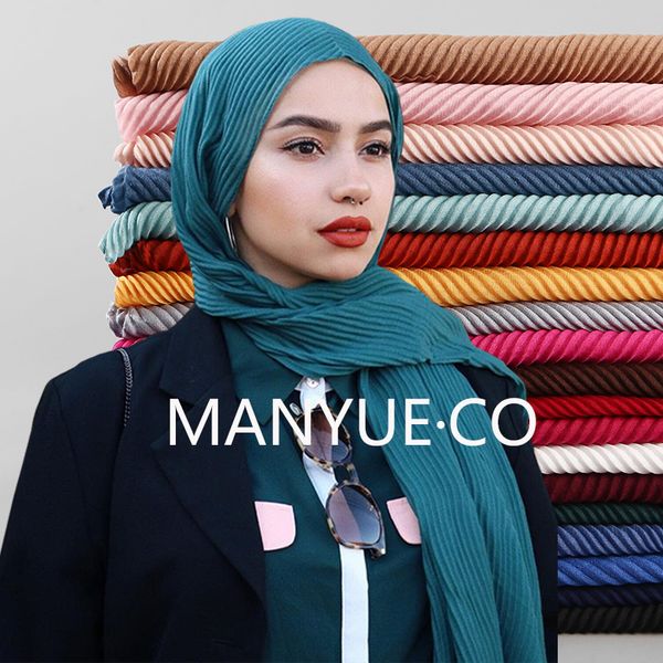 

2020 women pleated cotton hijab scarf muslim crinkle wrinkle headscarf shawls and wraps bandana foulard femme turban scarves, Blue;gray