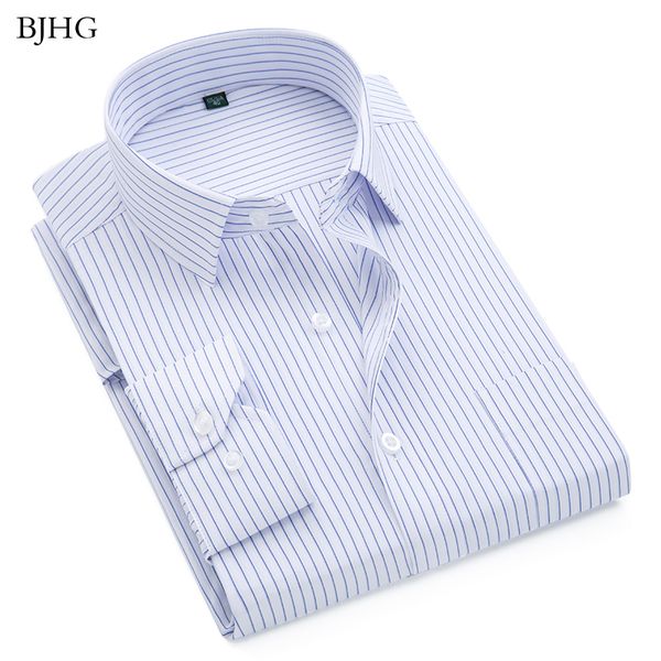 

bjhg 2019 brand new men shirt male dress shirts striped men's casual long sleeve business formal plaid shirt camisa social, White;black
