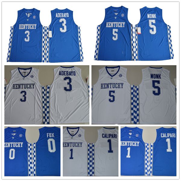 

ncaa kentucky wildcats college basketball jerseys 5 malik monk 3 edrice adebayo 1 coach john calipari deaaron 0 fox university jersey, Black