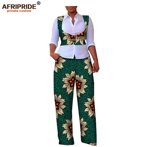 

autumn women 2-pieces suit african print afripride sleeveless short vest+full-length pant casual women cotton suit a722645, Black;gray