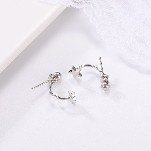 

qiaolanxuan plated with pure silver popular korean rear hanging pentagram earrings fashion womens ear accessories wholesale, Golden;silver