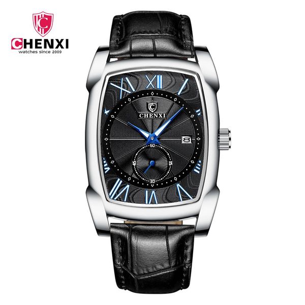 

luxury retro men watches chenxi silver roman numerals antique square genuine leather strap watches men's clocks gift waterproof, Slivery;brown