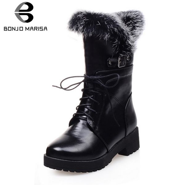 

bonjomarisa large size 34-43 lady elegant black lace-up boots fashion mid-calf platform boots women casual med heel shoes woman