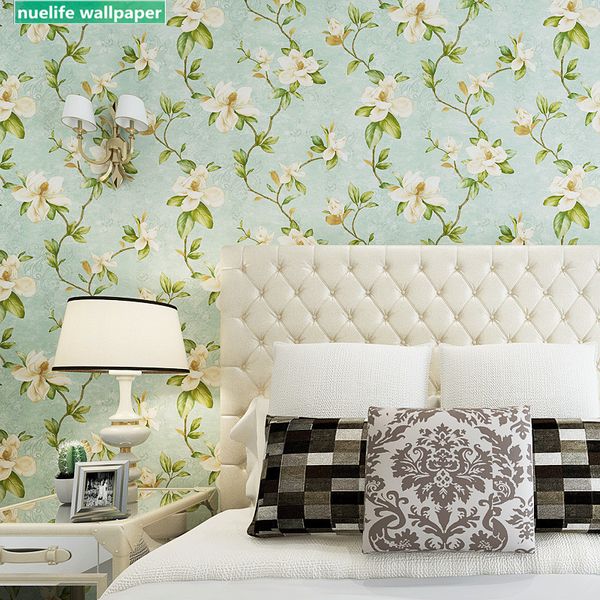 American Style Pastoral Light Green Large Flower Study Living Room Bedroom Old Room Kids Thick Background Wallpaper Moving Wallpapers Mural Wallpaper