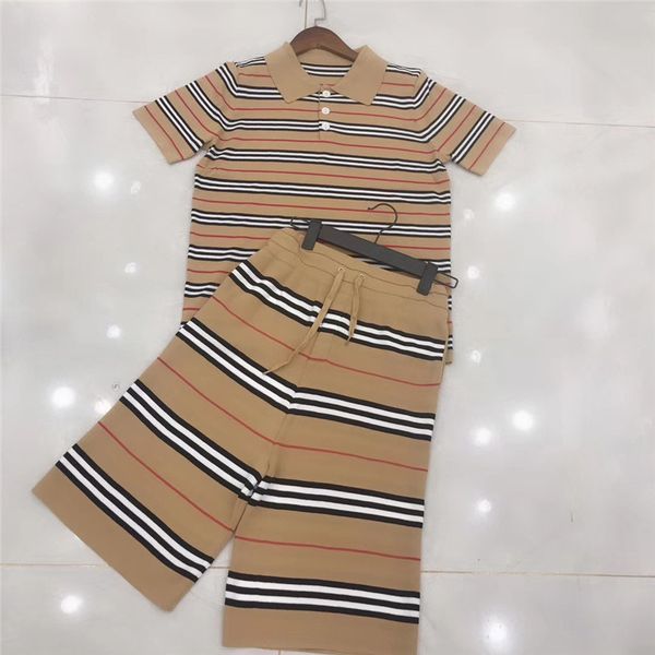 

designer women's knits tees and shorts luxury two piece sets t-shirt + elastic knitted shorts brand two-piece suit size s-l wholesales, White