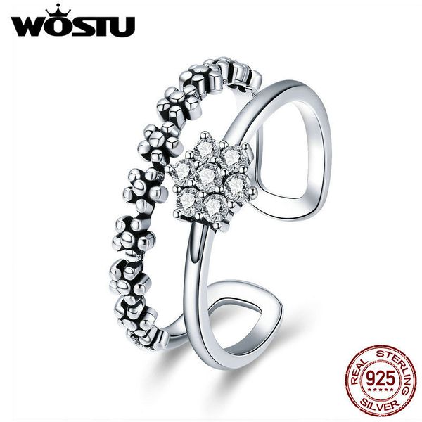

wostu real 925 sterling silver dazzling stackable flower open finger rings for women party engagement silver ring jewelry cqr428 t190624