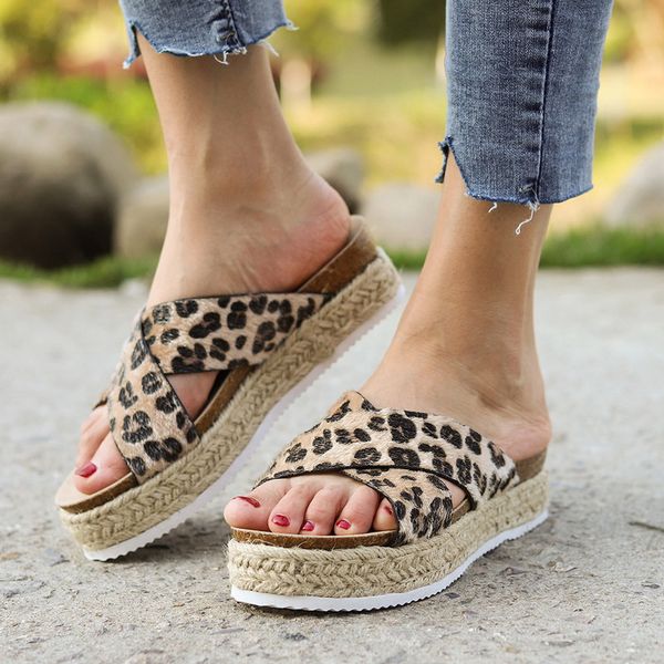

litthing women's wedge slippers fashion casual platform slippers platform sandals women's leopard knit, Black