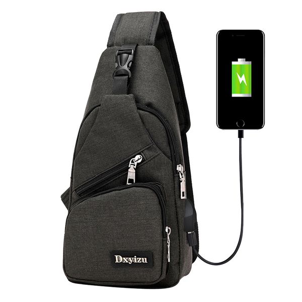 

solid zipper usb outdoor sports casual canvas unbalance crossbody sling shoulder bag sacoche homme shoulder bag