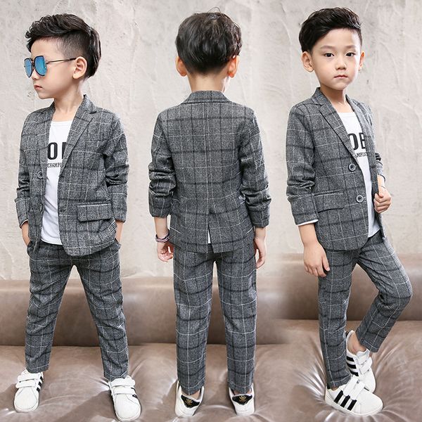 Abbigliamento per bambini ragazzo classico plaid monopetto completo nuovo big boy primavera / autunno due pezzi casual elegante due pezzi